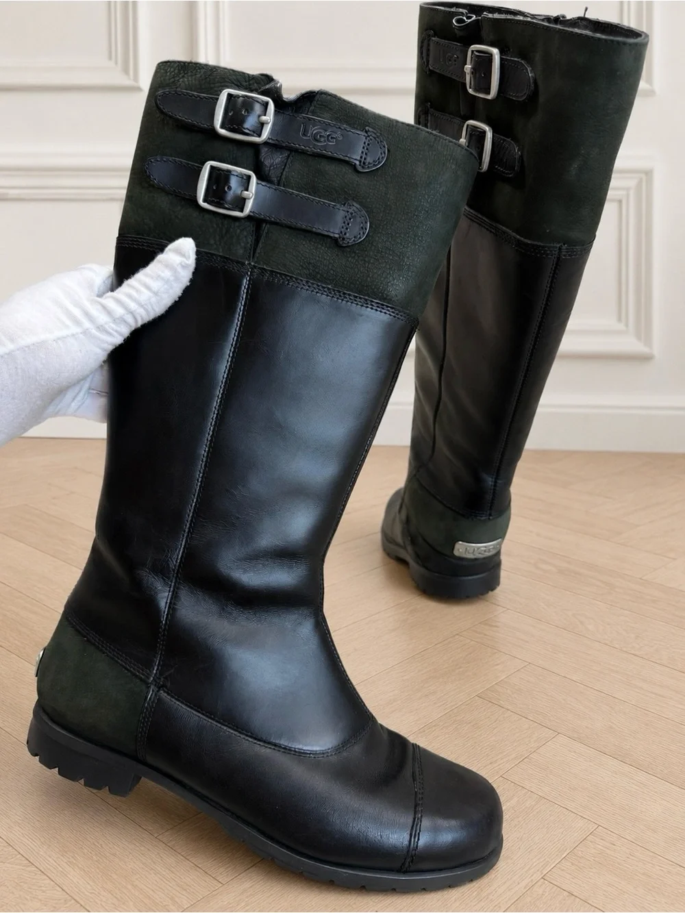 UGG Barolo Black Leather Shearling Lined Knee High Boots Women’s US 8 EU 39